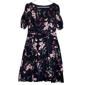 Jessica Howard Floral Black and Pink Midi Dress. Size 14P